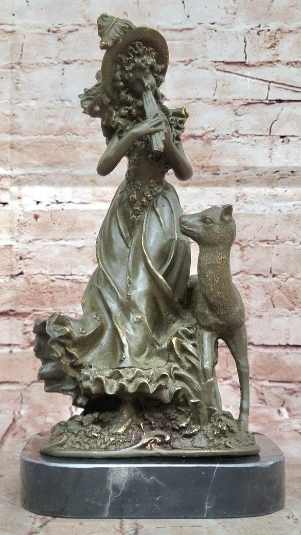 Harmony of Nature - Original Aldo Vitaleh Bronze Girl with Flute & Deer Sculpture: Harmony of Nature - Original Aldo Vitaleh Bronze Girl with Flute & Deer Sculpture Harmony of Nature is a captivating bronze sculpture by Aldo Vitaleh that beautifully captures the innocence, grace, an