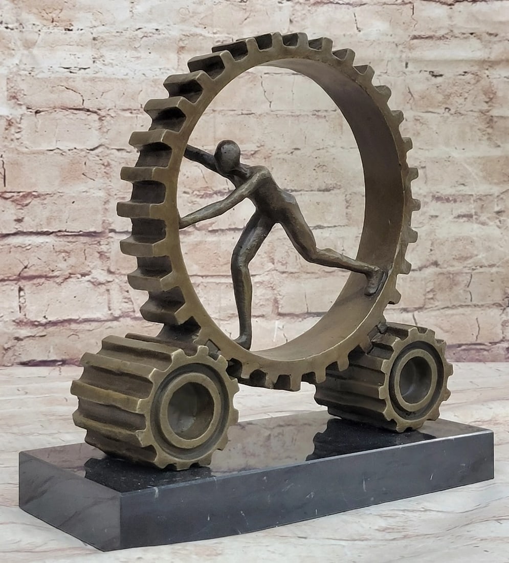 Cog in the Machine - Original Abstract Bronze Figure Sculpture: Cog in the Machine - Original Abstract Bronze Figure Sculpture Cog in the Machine is a thought-provoking bronze sculpture that captures the struggle, determination, and human effort behind progress. D