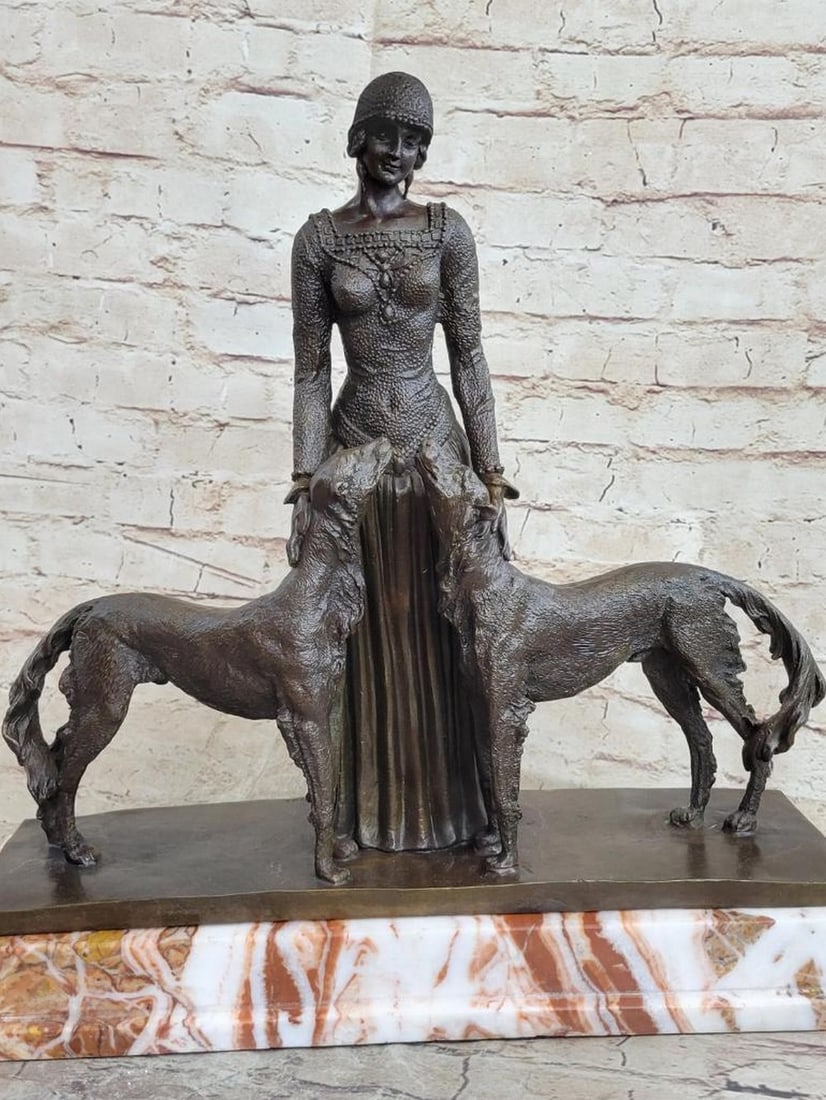Afghan Hunting Hounds with Owner Bronze Sculpture After D.H. Chiparus - 16'' x 17.5'' (1 of 12)