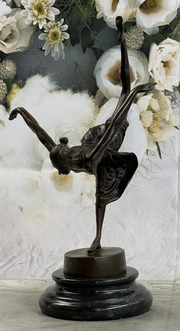 Original Vitaleh Special Patinated ''Prima Ballerina'' Bronze Sculpture On Marble Base - 7lbs: A prima ballerina puts on a show. Well trained in the art that she loves, she shows off her agility, balance and flexibility. She elevates her longleg far behind her. Her chest pushes out and her head