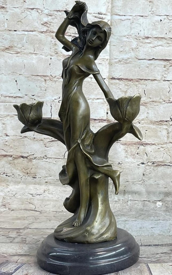 Beautiful Lady Candle Holder Bronze Sculpture