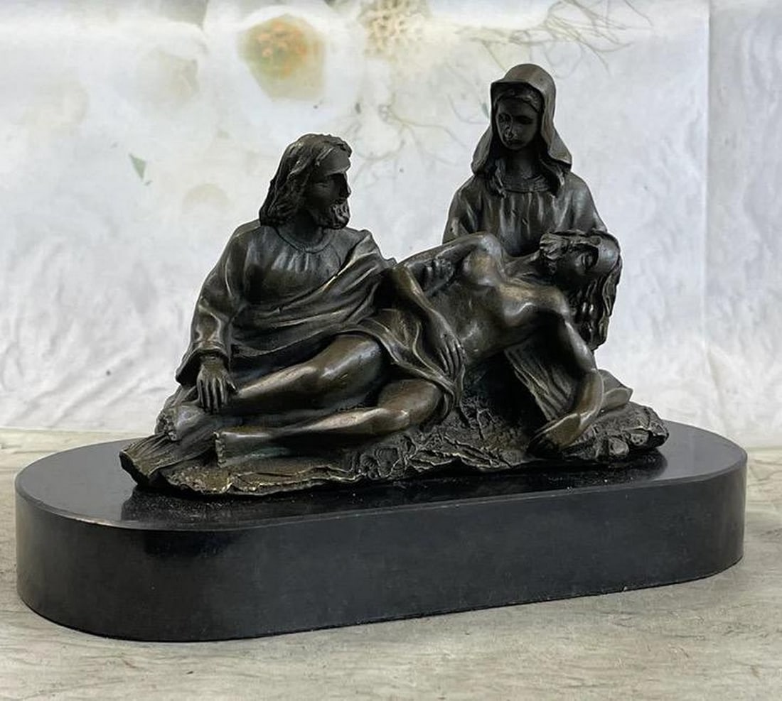 Divine Resonance La Pieta Jesus, Paul & Mary A Bronze Sculptural Ode to Christianity - 6'' x 8'': Divine Resonance La Pieta Jesus, Paul & Mary A Bronze Sculptural Ode to Christianity - 6" x 8" " The Lamentation" stands as a poignant and evocative bronze sculpture, encapsulating a deepl