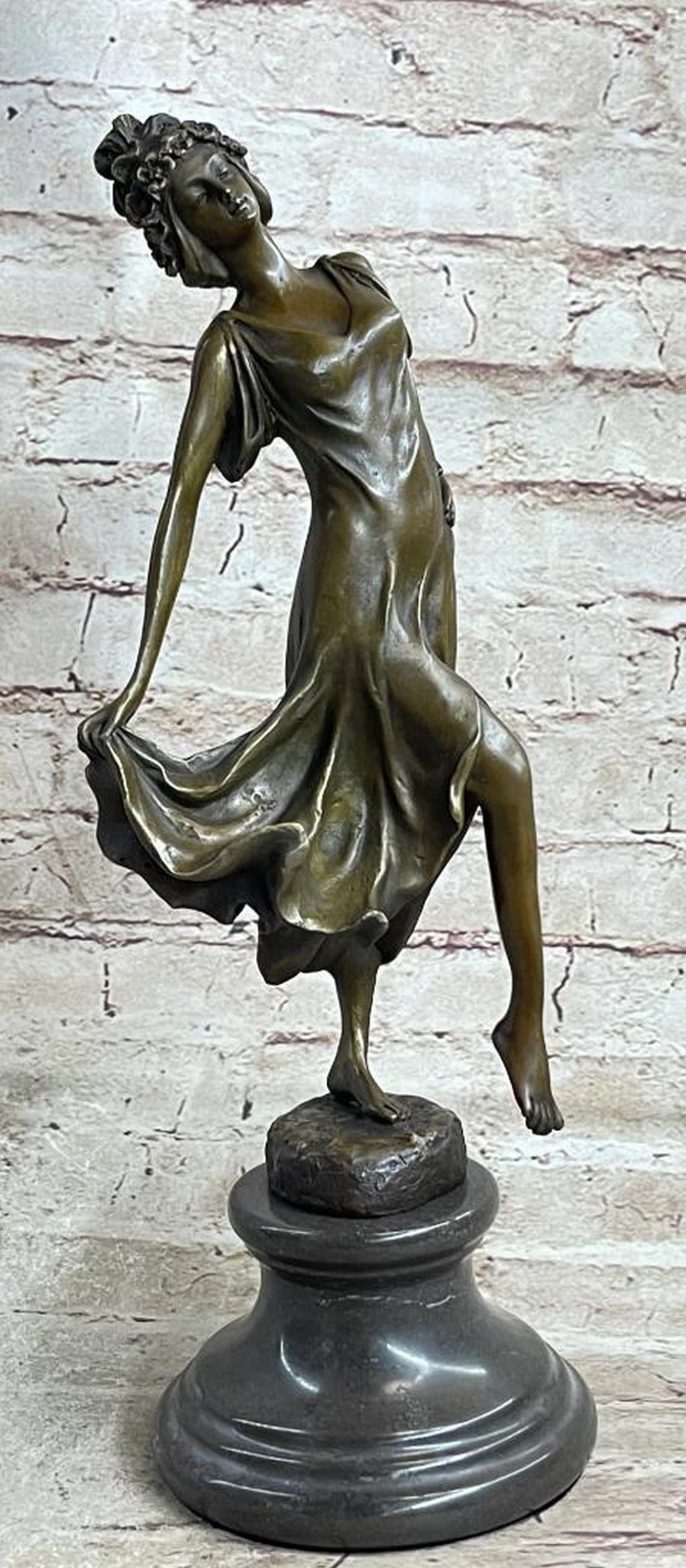 Original Milo ''GYPSY DANCER'' Bronze Sculpture On Marble Base - 8lbs: This astonishing piece of art is a magnificent art deco figurine. Her arms are out stretched to her side as she stand on one leg and balances, she is careful not to make a mistake during her performan