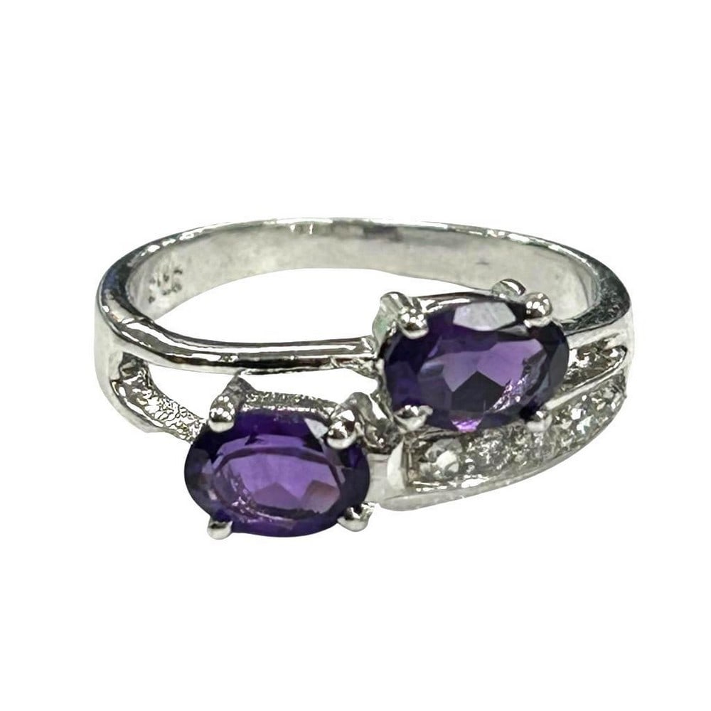 Sterling Silver Double Purple Garnet Ring: Sterling Silver Double Purple Garnet Ring Inner Diameter: 18mm View Photos For Further Details.