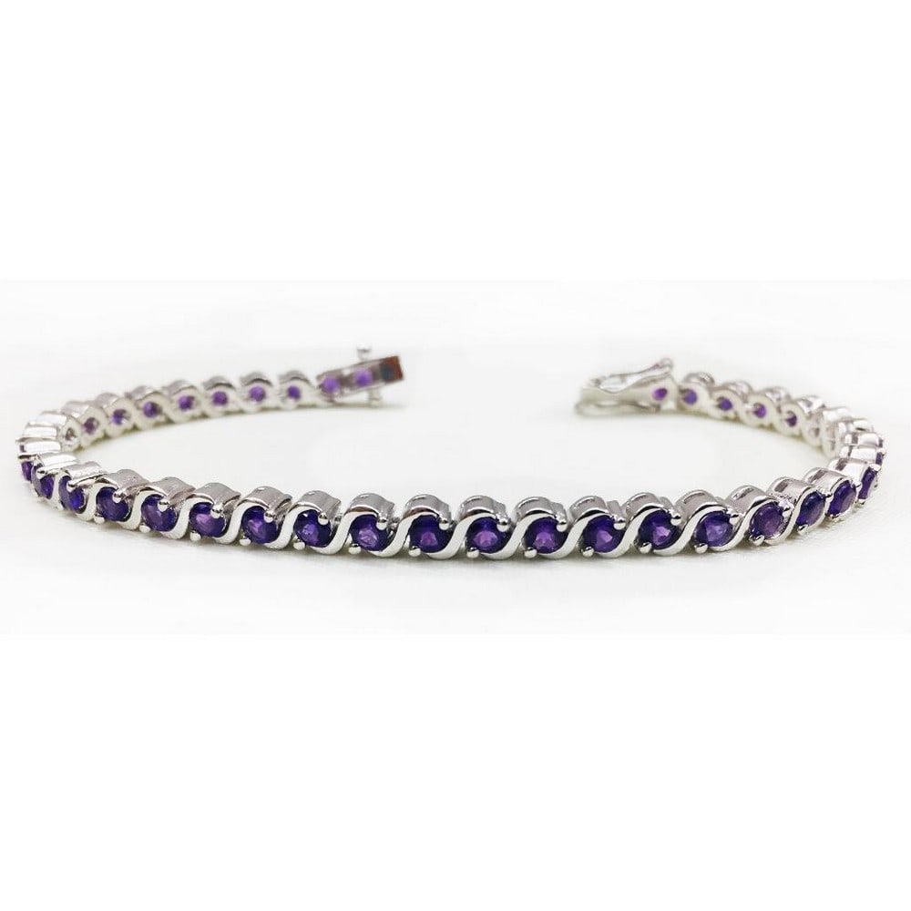 Amethyst Round Faceted Studded 925 Sterling Silver Bracelet (1 of 1)