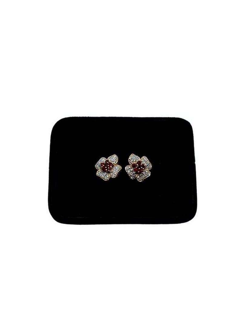 Ruby Blossom Austrian Crystal Gold Plated Earrings: Ruby Blossom Austrian Crystal Gold Plated Earrings These exquisite earrings feature a stunning ruby-red blossom design, adorned with sparkling Austrian crystals. The vibrant crystals catch the light