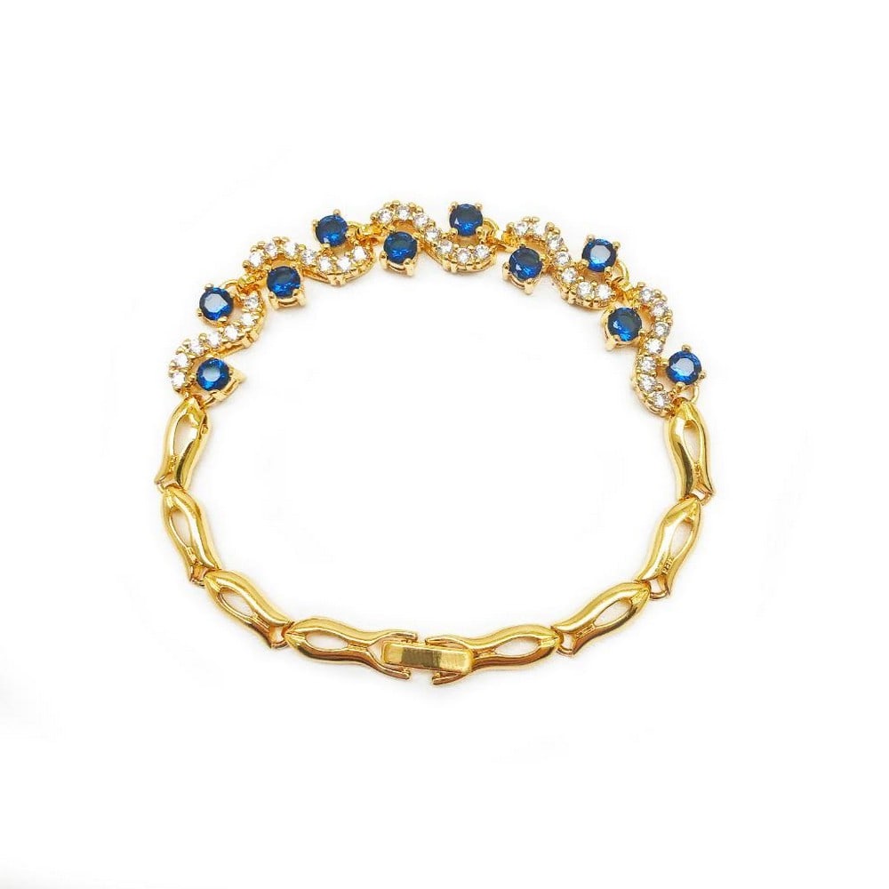 Bejewelled Blue & White Stone Gold Plated Ladies Bracelet (1 of 3)