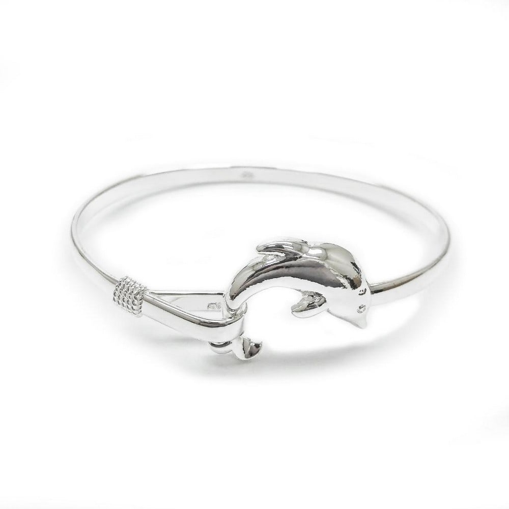Ladies 925 Sterling Silver Dolphin Bangle: Ladies 925 Sterling Silver Marked Dolphin Bangle. Wear This Dolphin Bangle To Show Harmony And Peace In Your Life, With Playful Wonder. View Photos For Further Inspection.