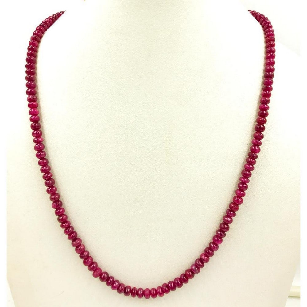 Ruby String Bead Necklace: Ruby String Bead Necklace Diameter: 5 to 5.5 mm Length of necklace: 45 cms Weight In Carats: 141.87 View Photos For Further Details.