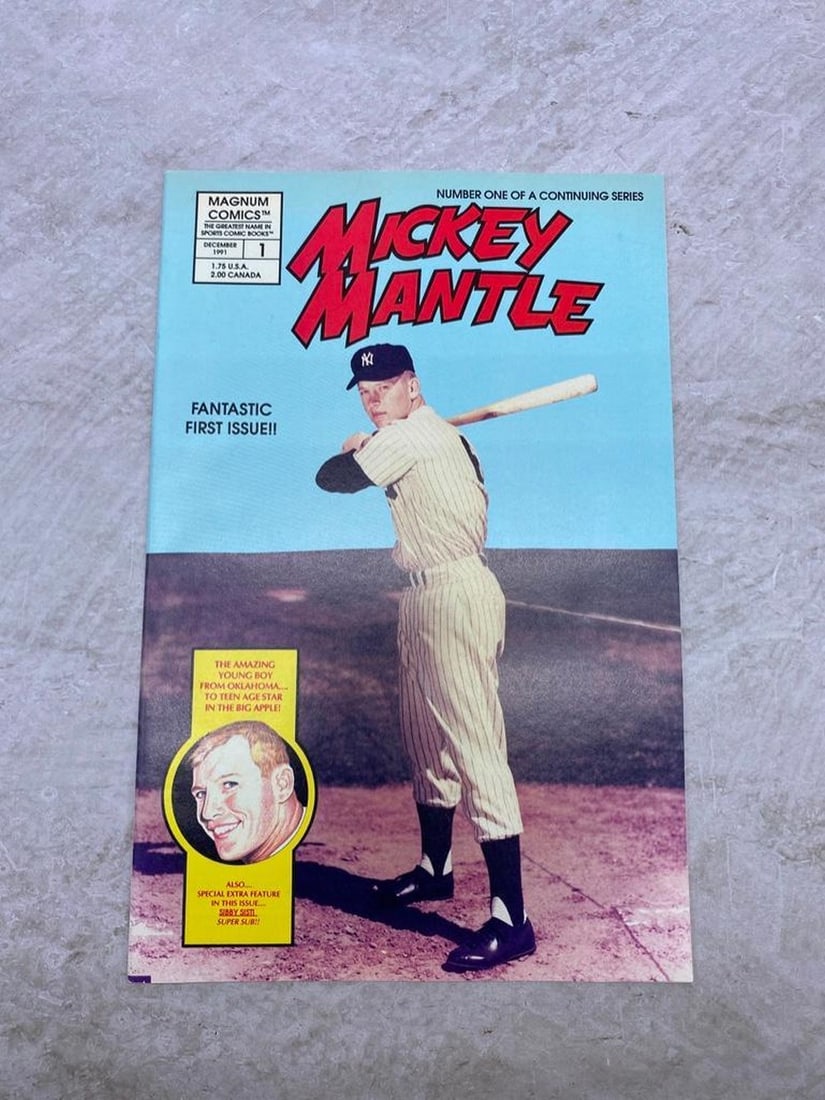 1991 Magnum Comics Mickey Mantle Fantastic First issue Comic Book #1: 1991 Magnum Comics Mickey Mantle Fantastic First Issue Comic Book #1. This magazine is in amazing condition for it's age, There's Very little ware on the corner and edges. Magazine has been stored in