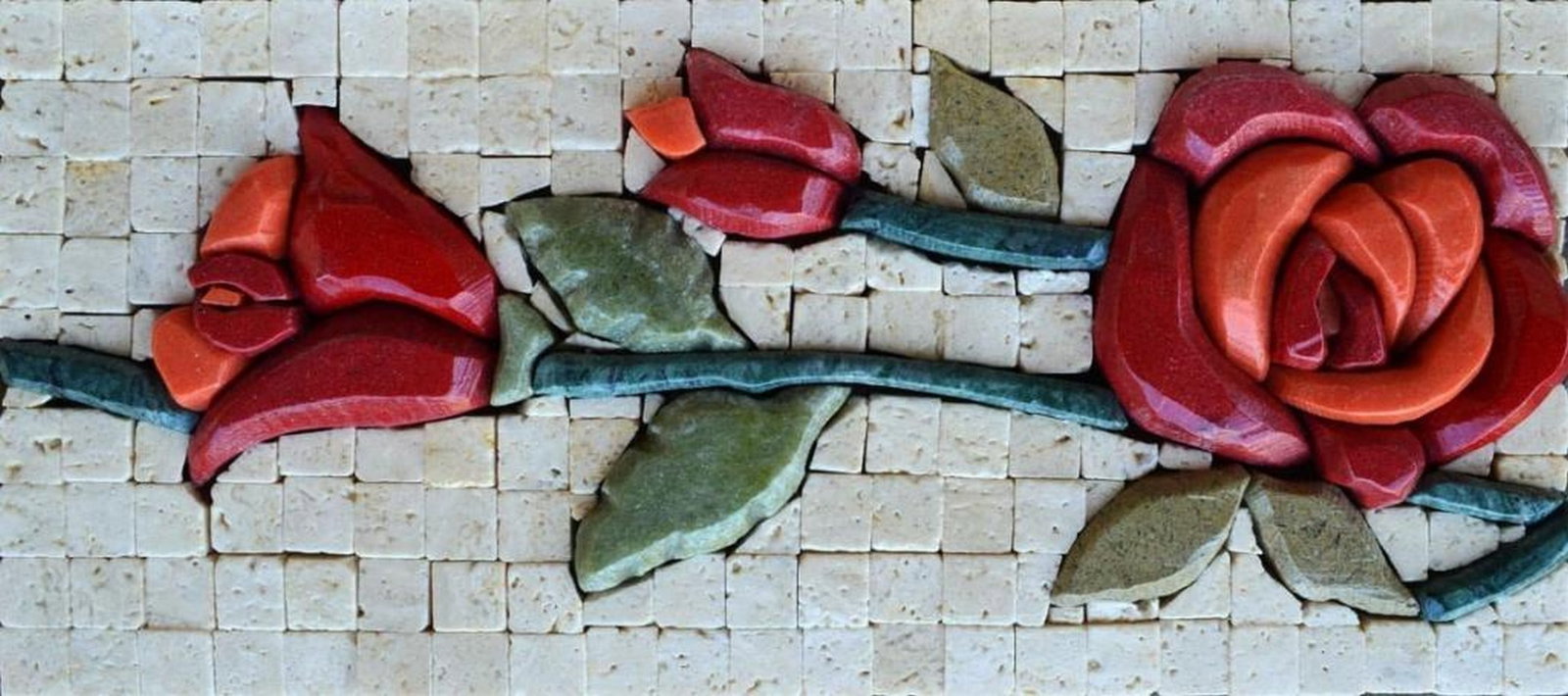 3D Rose Stone Mosaic: 3D Rose Stone Mosaic A handcrafted marble mosaic featuring a three-dimensional rose design in natural tones. Made from carefully selected natural stones, this piece emphasizes texture and depth,