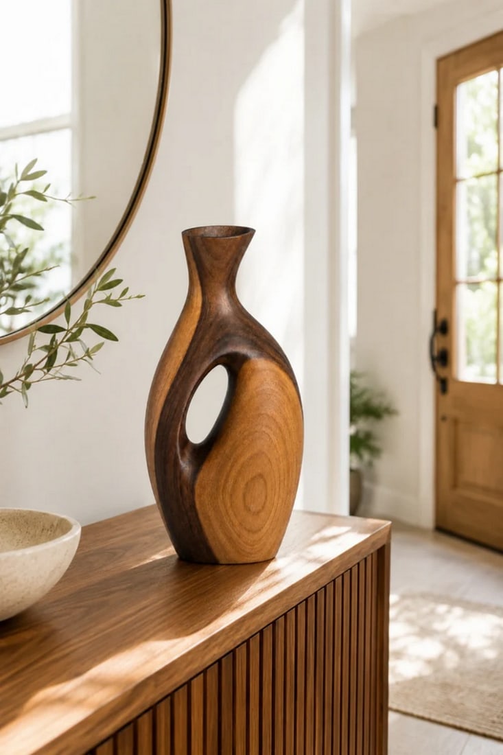 Organic Loop Form' - Sculptural Wooden Vase - 2