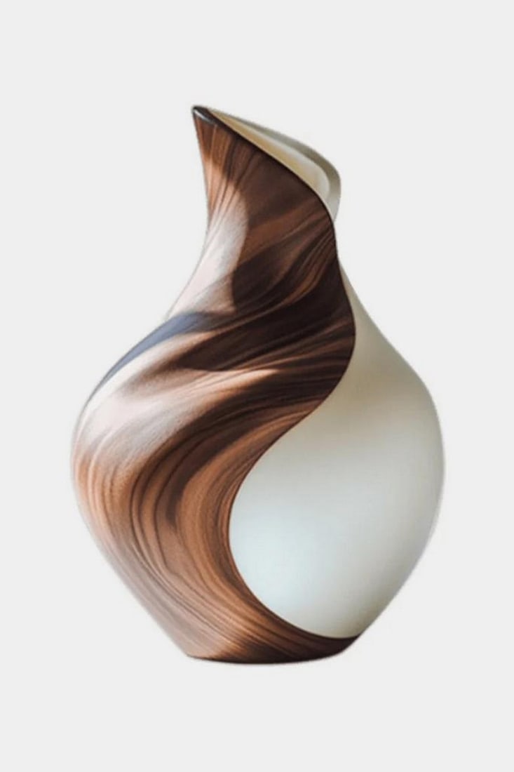 Whirlgrain' - Contemporary Wooden Vase: 'Whirlgrain' - Contemporary Wooden Vase A fluid expression of contrast and craftsmanship, this sculptural vase features a twisted silhouette that evokes motion and balance. One side reveals a smooth m