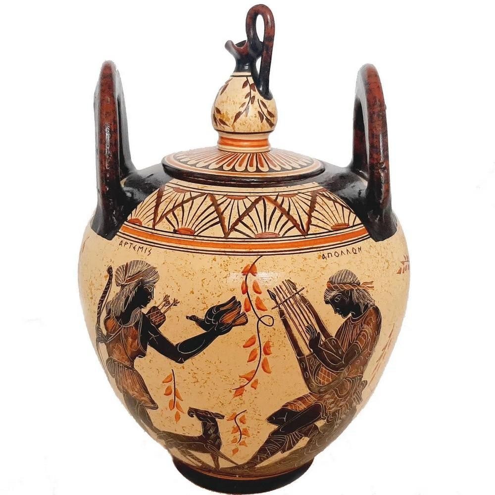 Ancient Greek Canister with Lid - Olympian Gods Replica: Ancient Greek Canister with Lid - Olympian Gods Replica Decorate your home with an Ancient Greek canister with lid representing the Olympian gods. This finely crafted vessel highlights the artistry an