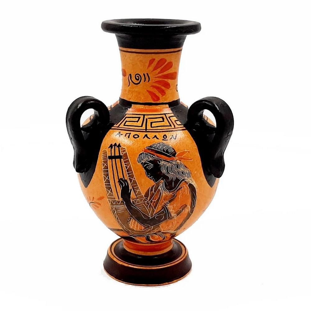 Apollo and Artemis Three-Handle Amphora Replica, Classical Greek Style: Apollo and Artemis Three-Handle Amphora Replica, Classical Greek Style Enhance your decor with a three-handle amphora replica inspired by vessels traditionally used for storing and transporting oil, w