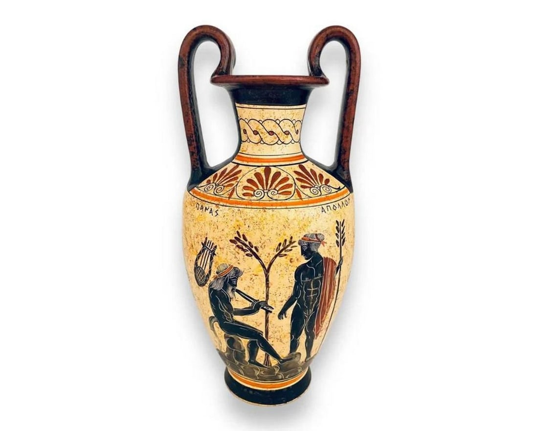 Greek Pottery Amphora Vase - Apollo with Panas, God Dionysus Replica (1 of 4)