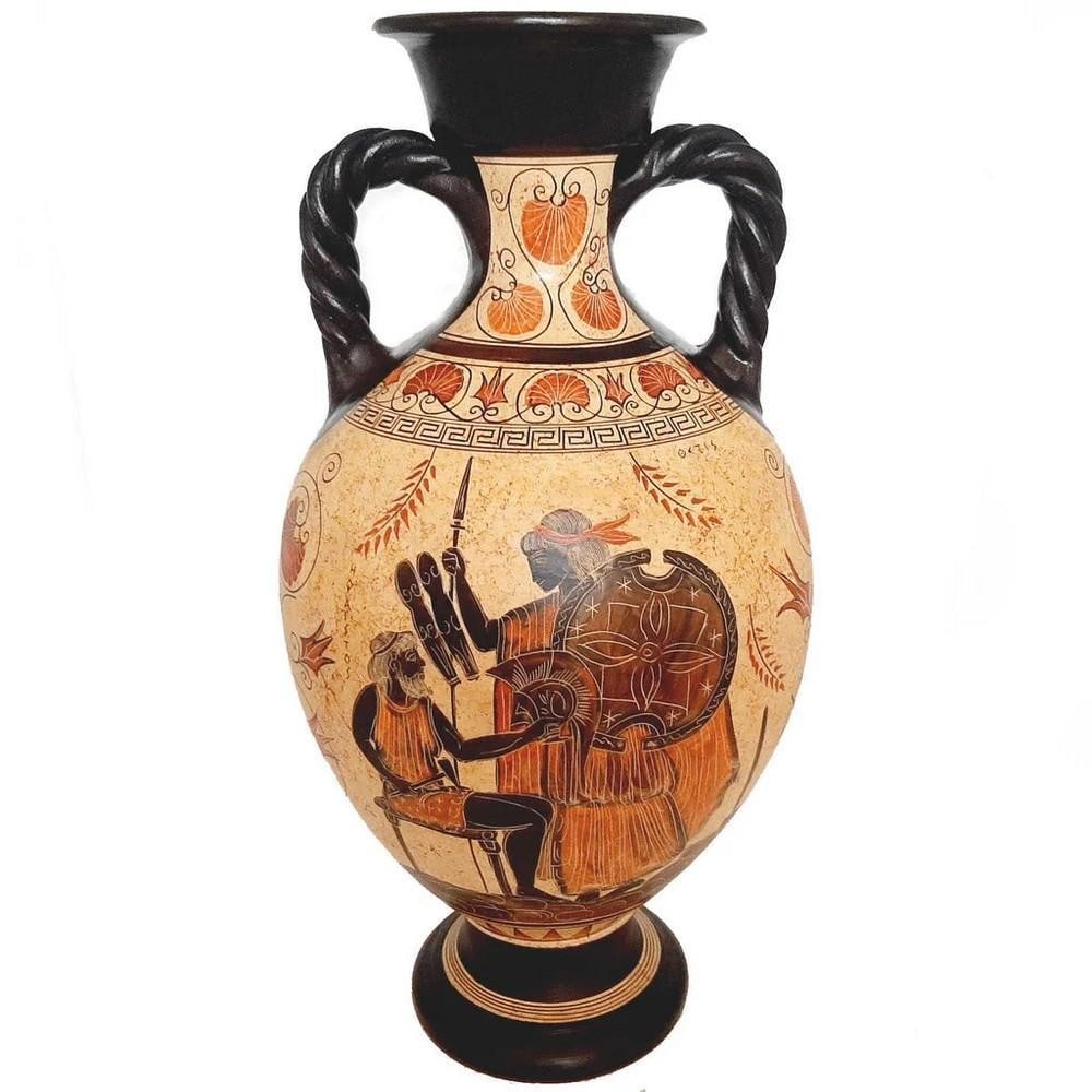 Greek Amphora Vase - Goddess Aphrodite with Ares, Hephaestus with Thetis Replica: Greek Amphora Vase - Goddess Aphrodite with Ares, Hephaestus with Thetis Replica Decorate your home with a large Greek Amphora reproduction from Ancient Greece, 6th century BC. This finely crafted amp
