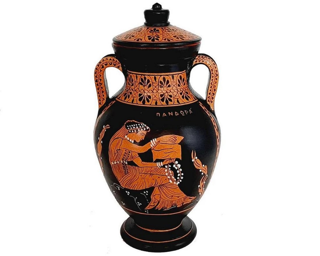 Ancient Greek Red-Figure Amphora with Lid - Trojan War Battlefield Scenes Replica (1 of 4)