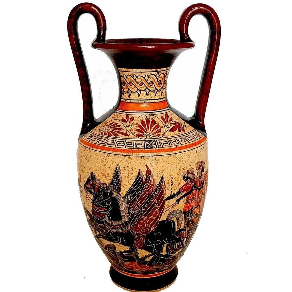 Greek Amphora Vase - Paris Abducts Helen Replica: Greek Amphora Vase - Paris Abducts Helen Replica This 35 cm Ancient Greek amphora reproduction from the Archaic period (6th century BC) is a beautifully crafted storage vase for wine or olive oil. One