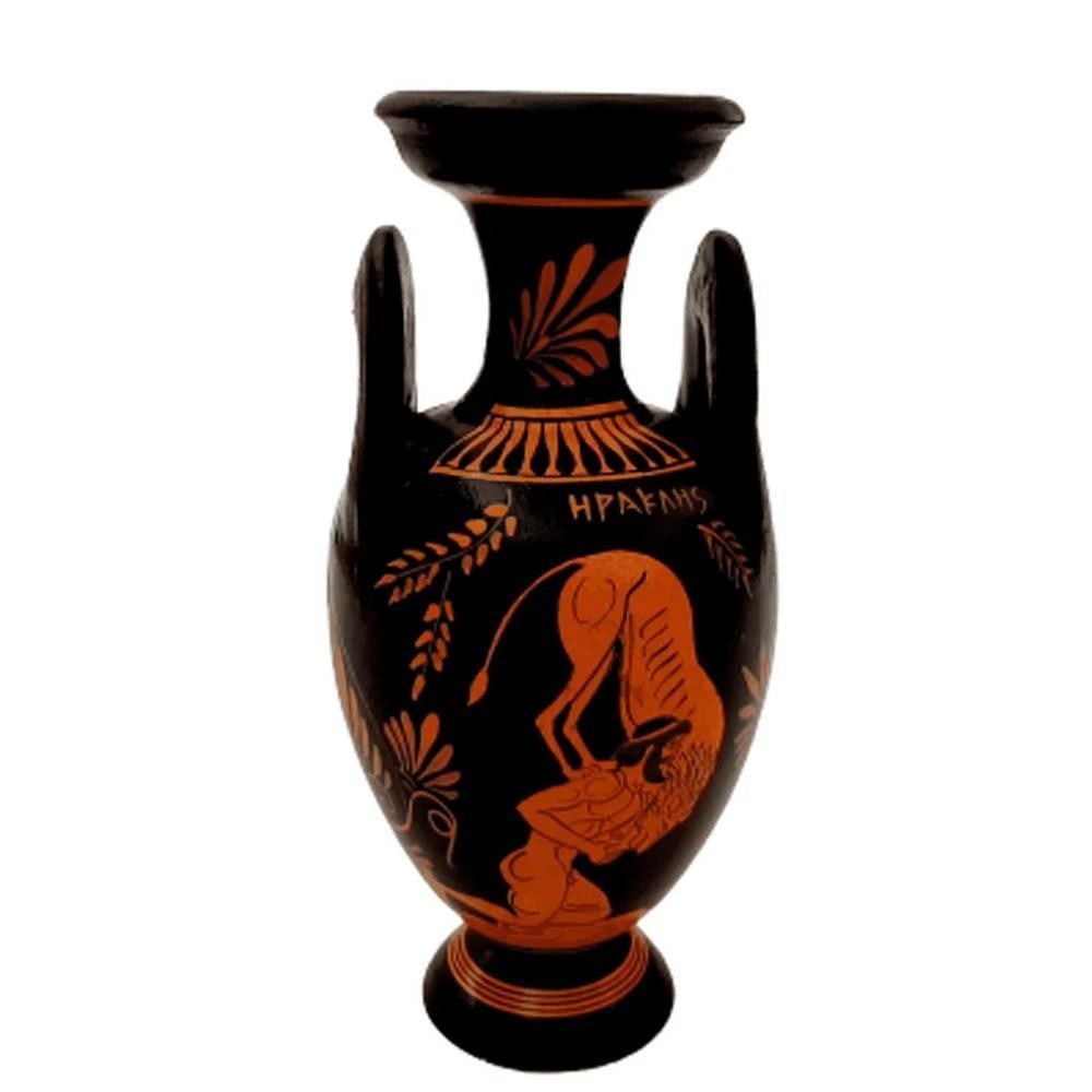 Red-Figure Greek Vase Amphora - Oedipus & Hercules Replica: Red-Figure Greek Vase Amphora - Oedipus & Hercules Replica Enhance your decor with an Ancient Greek Amphora reproduction decorated in the Red-Figure technique, a style developed in Athens around