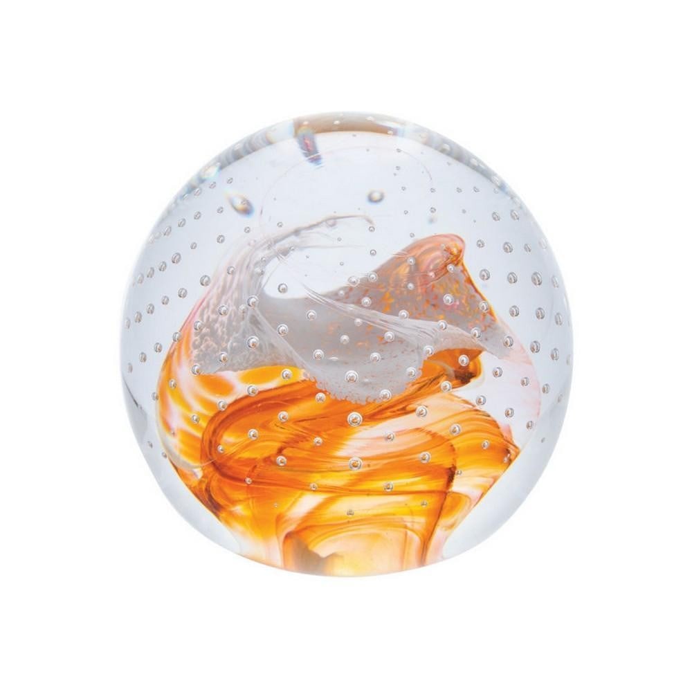 Congratulations Gold Paperweight: Congratulations Gold Paperweight A handcrafted glass paperweight featuring gold and silver glass chips spiraling among delicate bubbles. Designed to celebrate milestones, it serves as an elegant decor