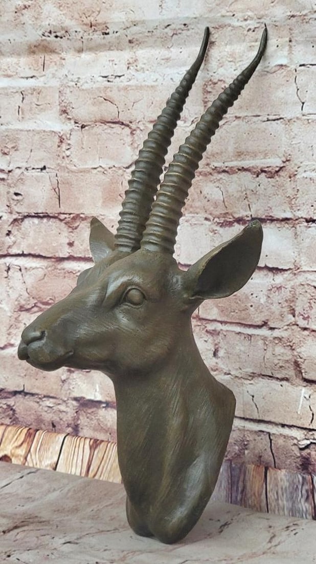 Bronze Gazelle Head Wall Mount Sculpture - 16" x 8" (1 of 5)