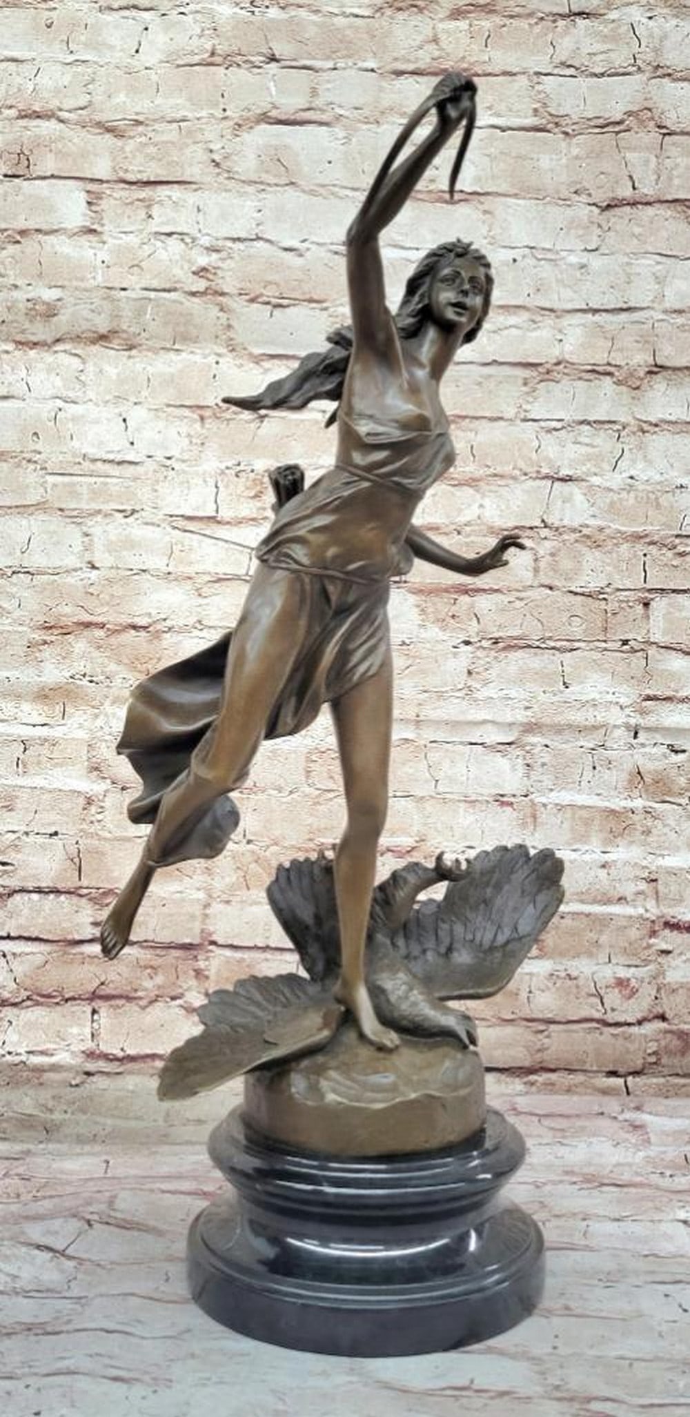 Diana The Huntress" Bronze Sculpture Inspired by P. Gaso on Marble Base - 22" x 11: "Diana The Huntress" Bronze Sculpture Inspired by P. Gaso on Marble Base - 22" x 11" Immerse yourself in the realm of classical mythology with the enchanting "Diana The Huntress