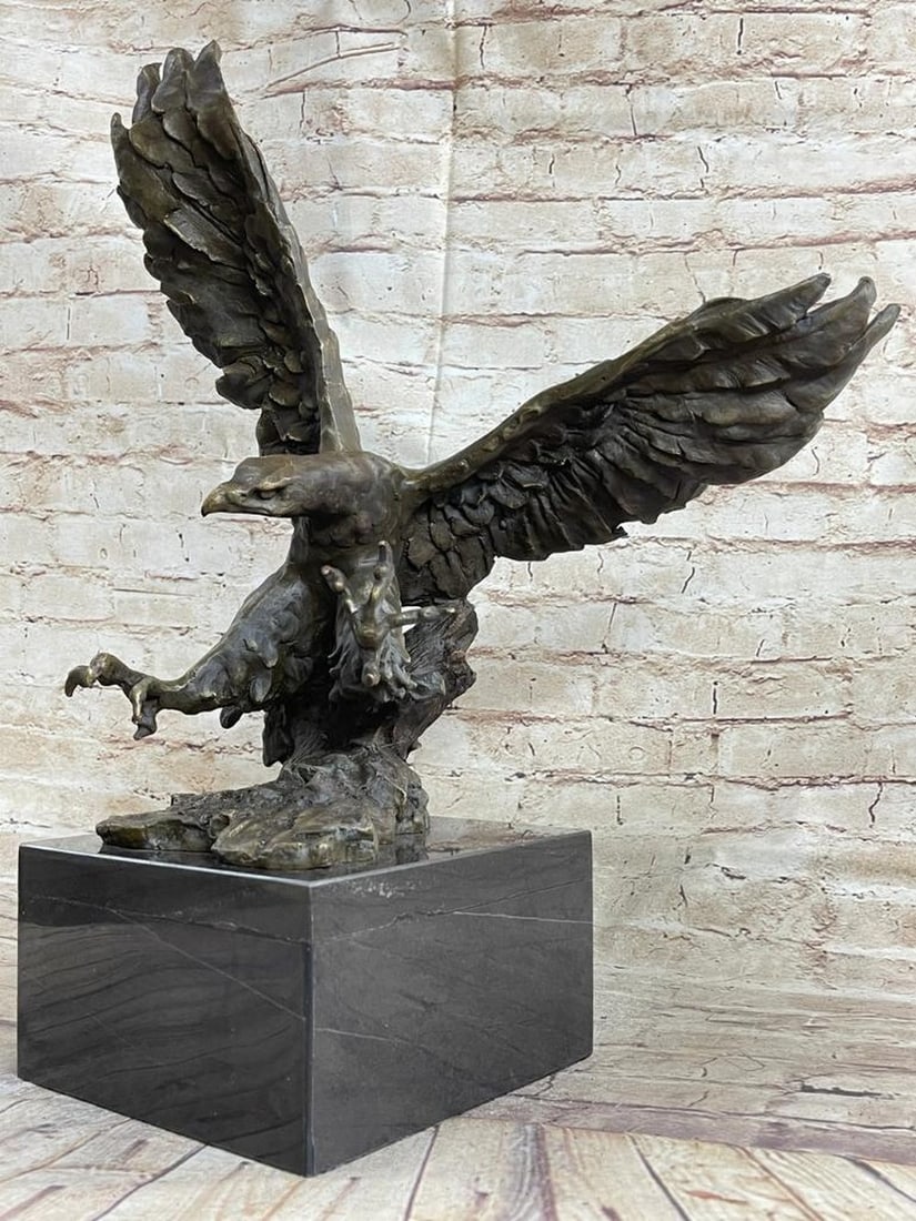 Eagle Landing Bronze Sculpture on Marble Base - 19" x 15" (1 of 6)