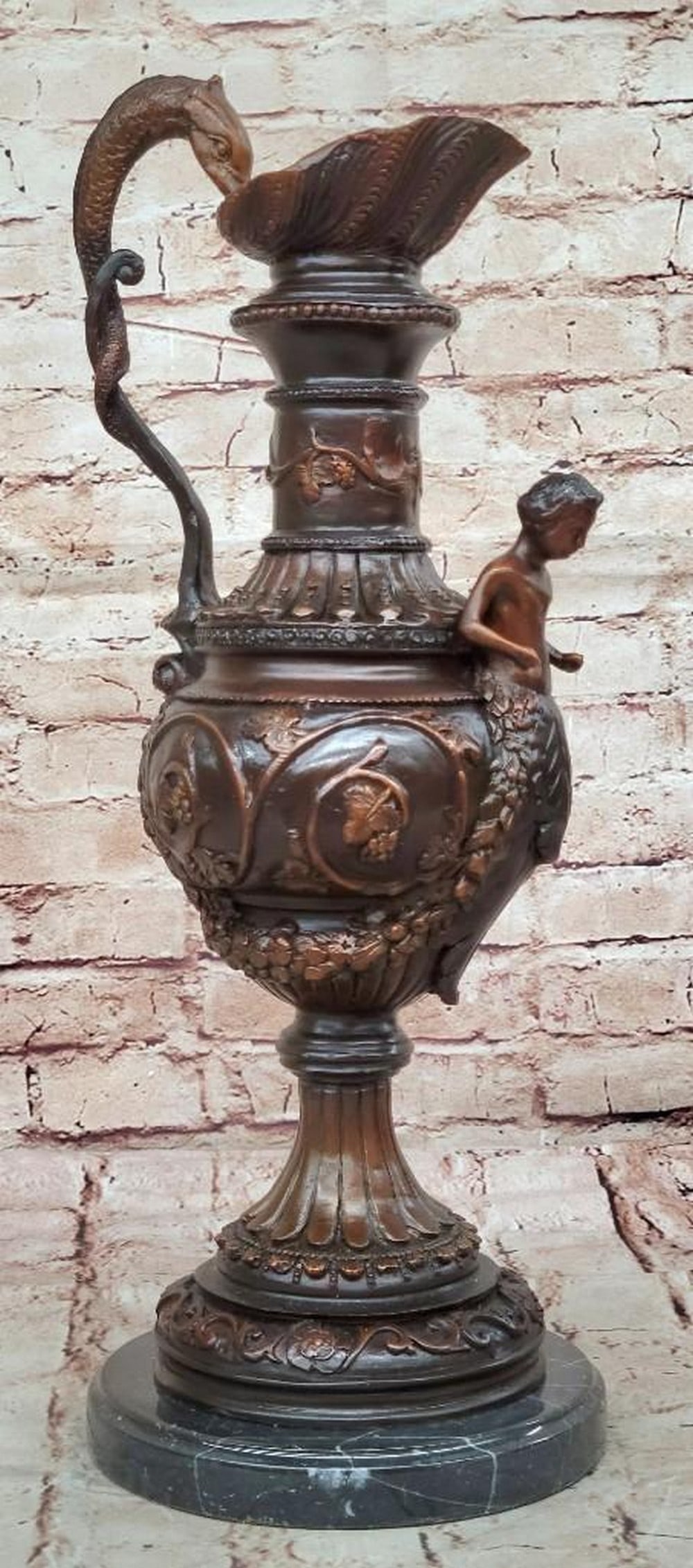 Signed & Numbered Original Bronze Dragon Urn Sculpture with Gate Keeper by Falconet - 19" x 9": Signed and Numbered Original Bronze Dragon Urn Sculpture with Gate Keeper by Falconet - 19" x 9" Immerse yourself in the enchanting charm of the Bronze Dragon Urn Sculpture, a true masterpiece