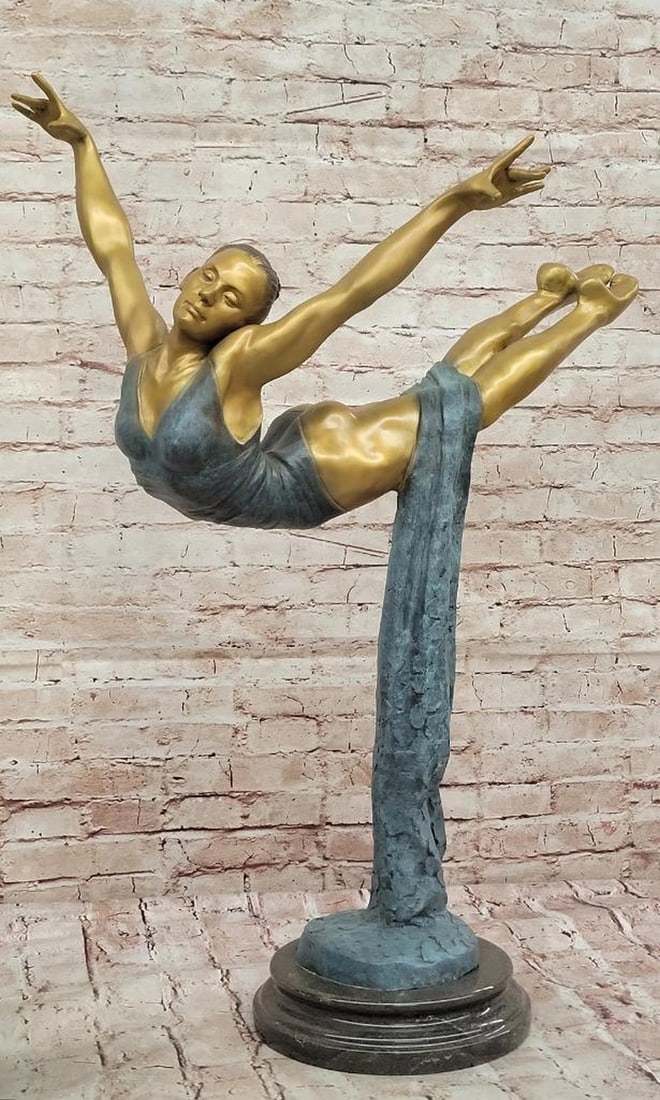 Graceful Bronze Ballerina Sculpture by Aldo Vitaleh - Gold & Blue Patina - 32" x 23": Graceful Bronze Ballerina Sculpture by Aldo Vitaleh - Gold & Blue Patina - 32" x 23" This original, limited edition bronze sculpture by renowned artist Aldo Vitaleh captures the elegance and f