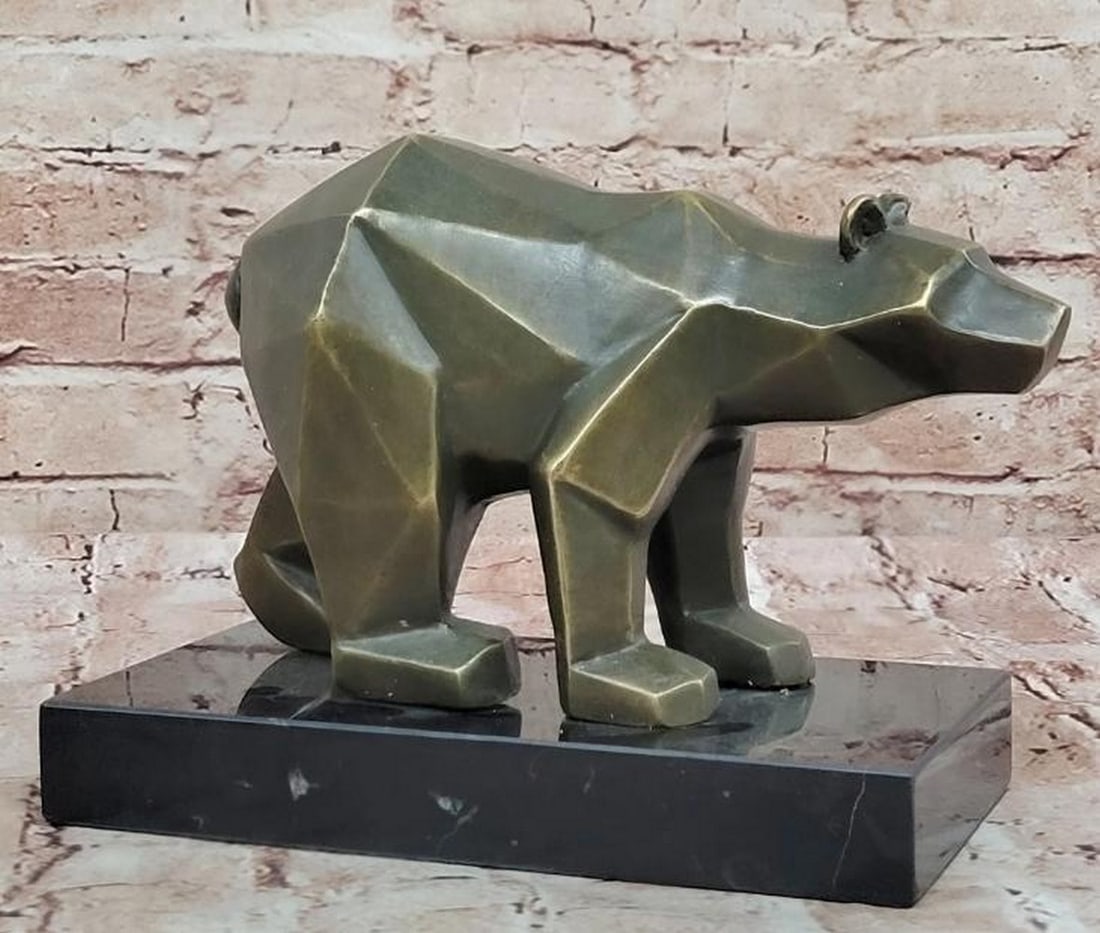 Arctic Form: Geometric Bronze Polar Bear Sculpture: Arctic Form: Geometric Bronze Polar Bear Sculpture Modern meets majestic in this striking limited edition bronze sculpture by T. Baker of a polar bear. Composed of angular planes and faceted surfaces,
