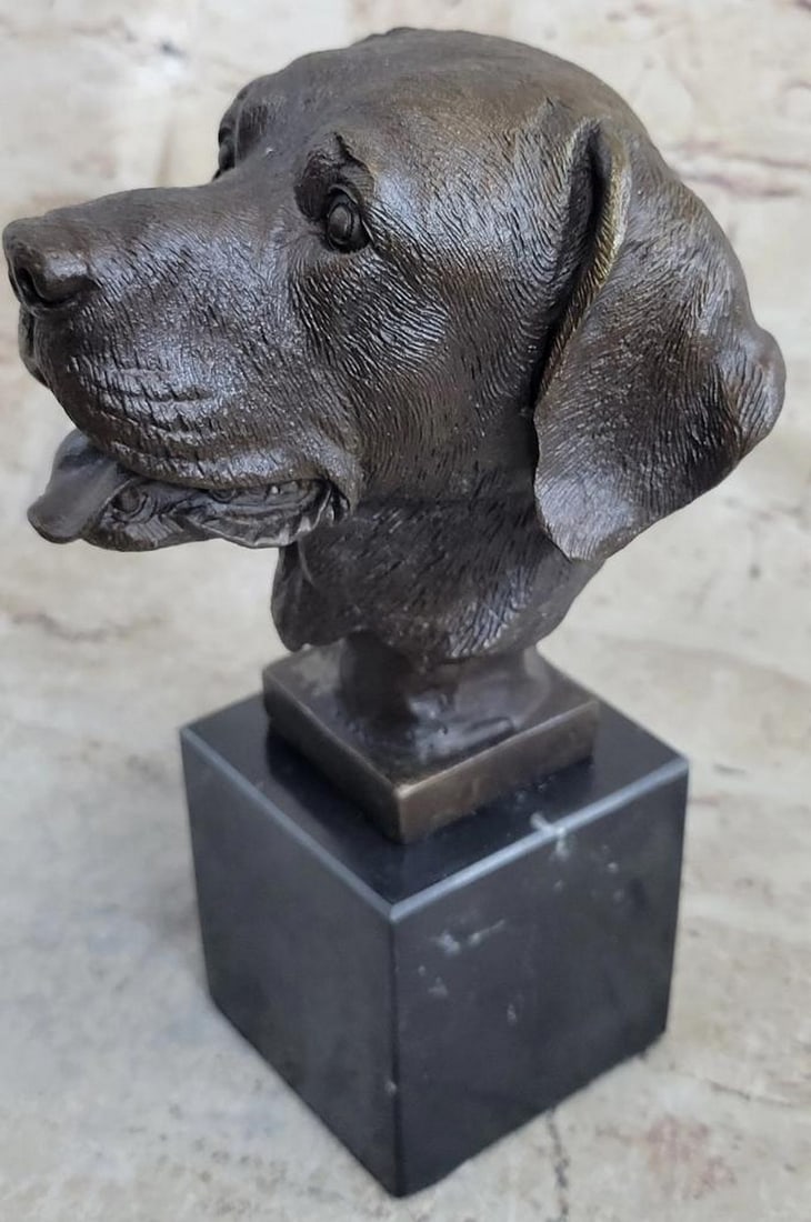 Signed Original Labrador Bust Bronze Sculpture - 7" x 4": Signed Original Labrador Bust Bronze Sculpture - 7" x 4" Introducing an irresistible bronze statue of a Labrador puppy that will melt your heart. With an endearing pose, the puppy sits and gaz