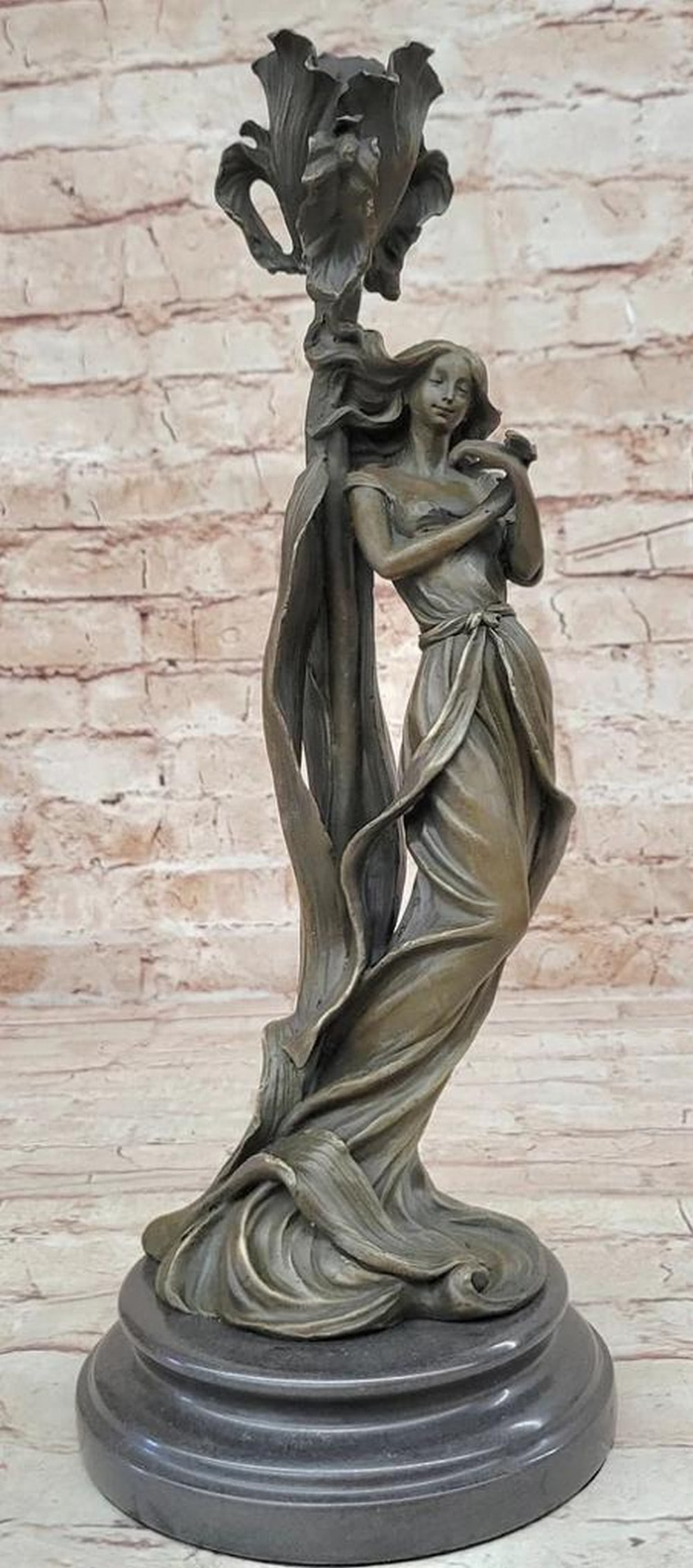 Romantic Wood Nymph Candle Holder Signed Original Bronze Art Sculpture by Milo - 15" x 6": Romantic Wood Nymph Candle Holder Signed Original Bronze Art Sculpture by Milo - 15" x 6" This enchanting bronze sculpture, titled "Wood Nymph Candleholder," stands as a testament to M