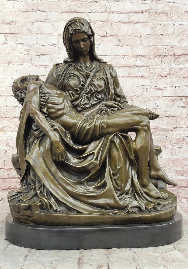 Extra Large Pieta Bronze Statue - 25" x 19": Extra Large Pieta Bronze Statue - 25" x 19" Introducing a Devotional Bronze Sculpture: This powerful Pieta sculpture, signed by Valli, is a finely detailed interpretation of the classic devoti