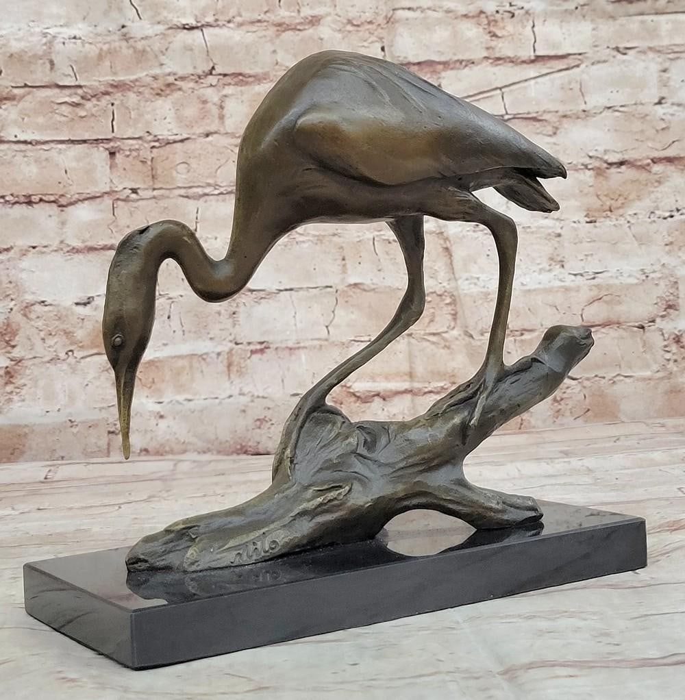 Crane Bronze Sculpture on Marble Base - 9" x 8" (1 of 6)