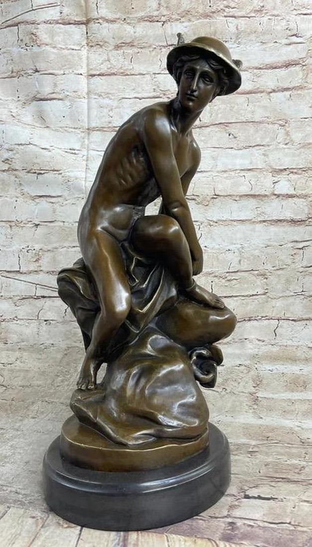 Celestial Messenger - Inspired Bronze Sculpture of Mercury by Giambologna on Marble Base - 18" x 9": Celestial Messenger - Inspired Bronze Sculpture of Mercury by Giambologna on Marble Base - 18" x 9" Experience the divine energy of Mercury, the Roman god of messages and commerce, with this e