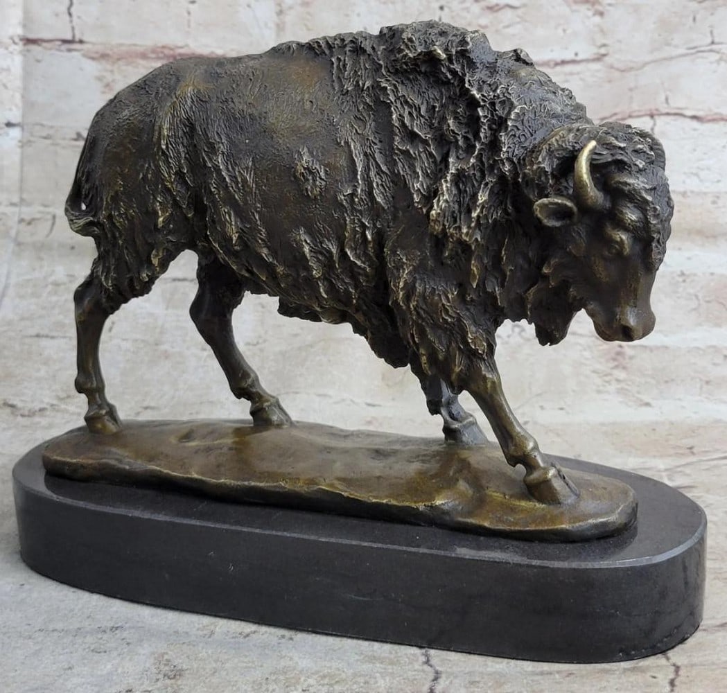 Barye Inspired American Bison Bronze Sculpture - 7.5"x 10": Barye Inspired American Bison Bronze Sculpture - 7.5"x 10" A running Bison charges. The Bison`s temperament is often unpredictable. Usually peaceful, unconcerned, even lazy animals, yet th
