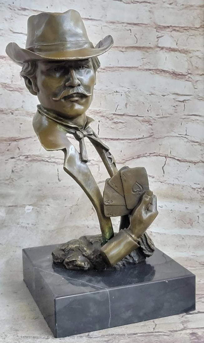 Signed Original Gambling Cowboy Bronze Sculpture - 13" x 6": Signed Original Gambling Cowboy Bronze Sculpture - 13" x 6" Step into the legendary Wild West era, where dusty desert towns, fearless cowboys, and lawless frontiers shaped American history. Am