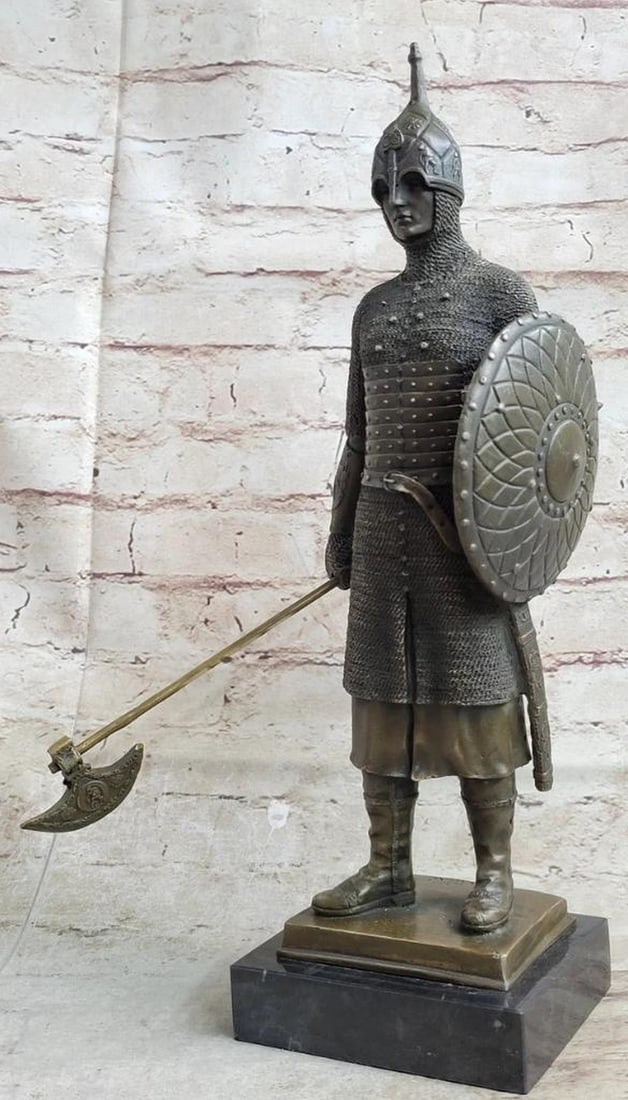 Intimidating Medieval Warrior Bronze Statue - 15" x 11" (1 of 6)
