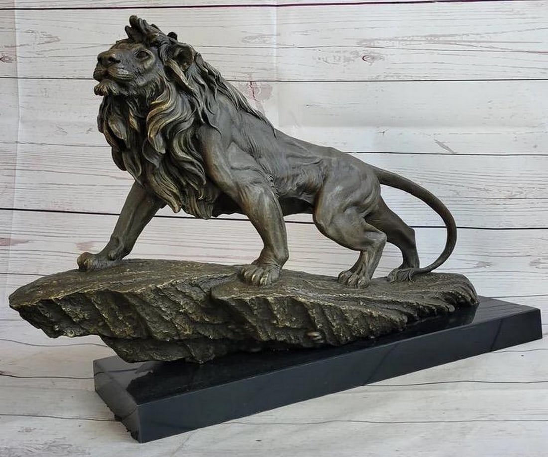 Large Wild African Lion on Prowl Bronze Sculpture by Barye - 14" x 22" (1 of 7)