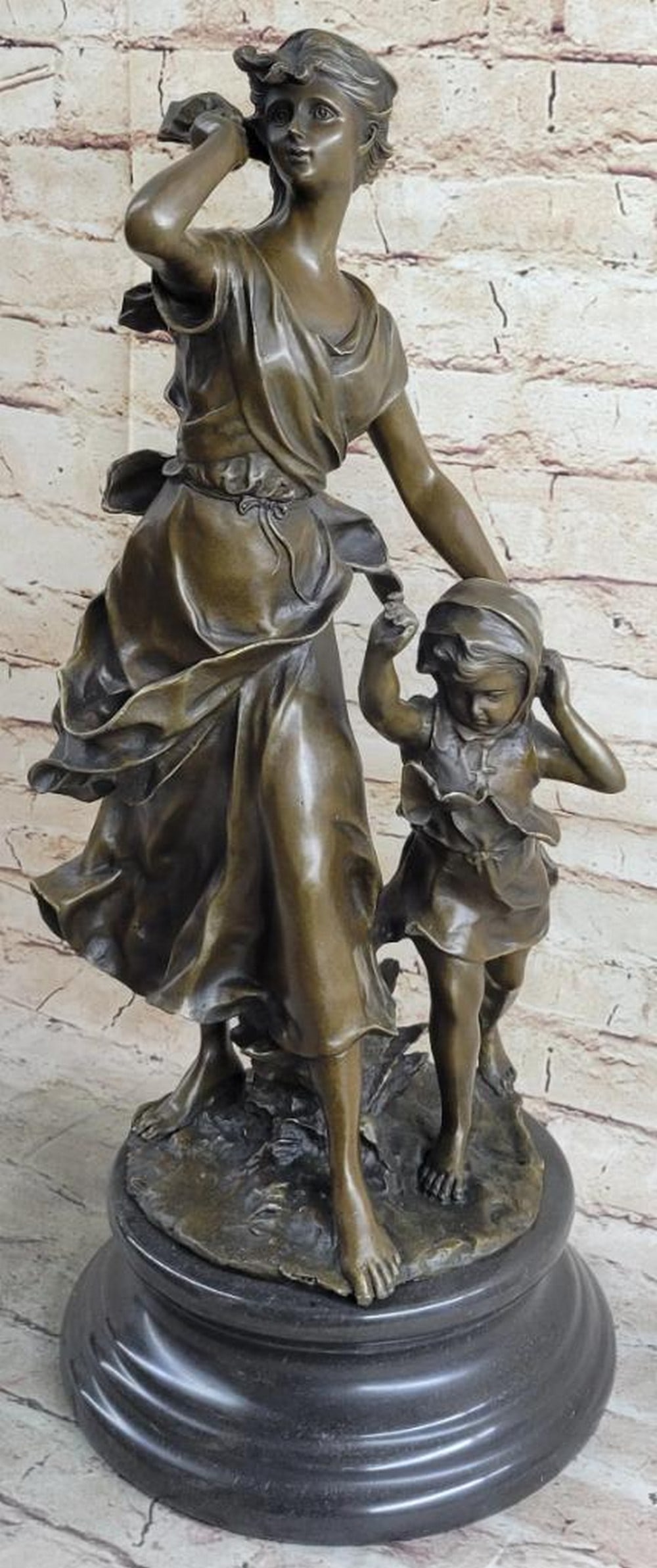 Maternal Journey by Moreau Inspired Bronze Sculpture - 21" x 10": Maternal Journey by Moreau Inspired Bronze Sculpture - 21" x 10" "Maternal Journey" by Moreau is a poignant bronze sculpture that beautifully captures the profound bond between a mothe