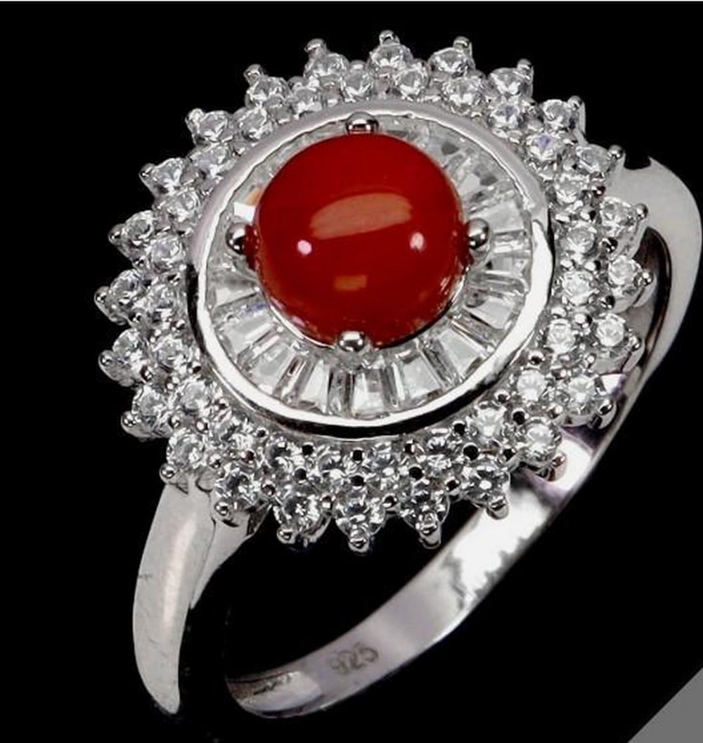 Timeless Round Coral Sterling Silver Ring - 2