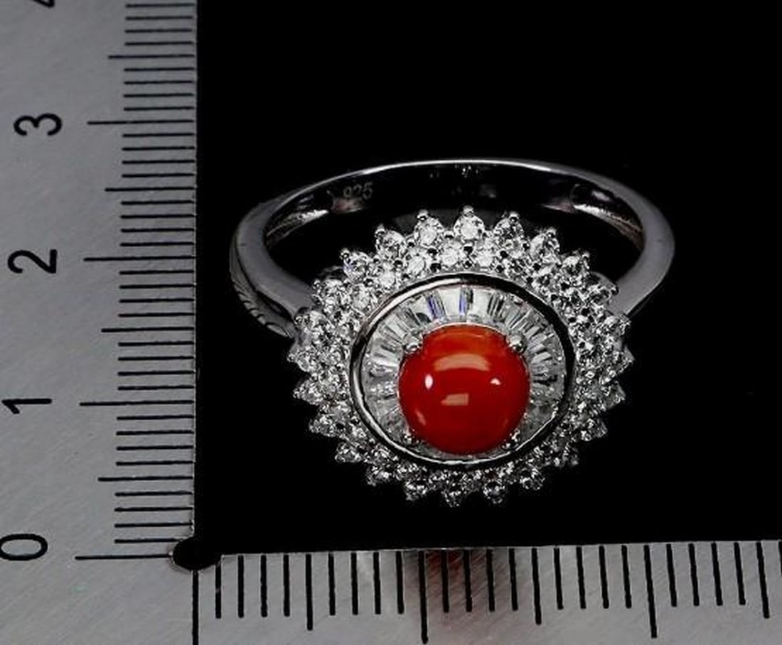 Timeless Round Coral Sterling Silver Ring - 3