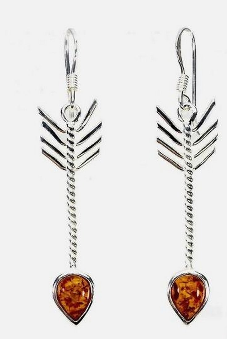 Timeless Sterling Silver Earrings with Natural Amber: Timeless Sterling Silver Earrings with Natural Amber These 925 sterling silver earrings feature natural 7x5mm pear-shaped amber gemstones, treasured for their warm golden glow and organic beauty.