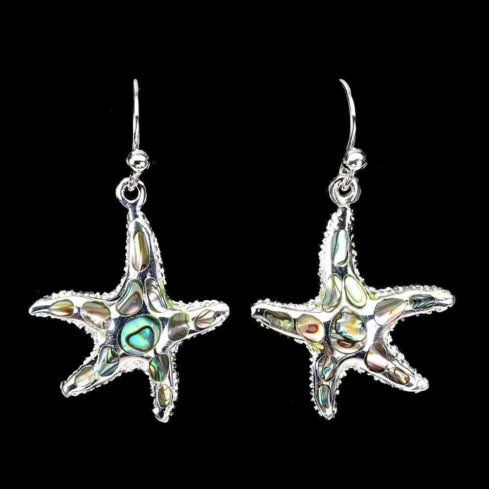 925 Sterling Silver Earrings Fancy Mother of Pearl Starfish - 5 ? 4 mm: 925 Sterling Silver Earrings Fancy Mother of Pearl Starfish - 5 ? 4 mm These earrings are crafted in 925 sterling silver and designed in the shape of starfish. Each earring features a fancy cabochon