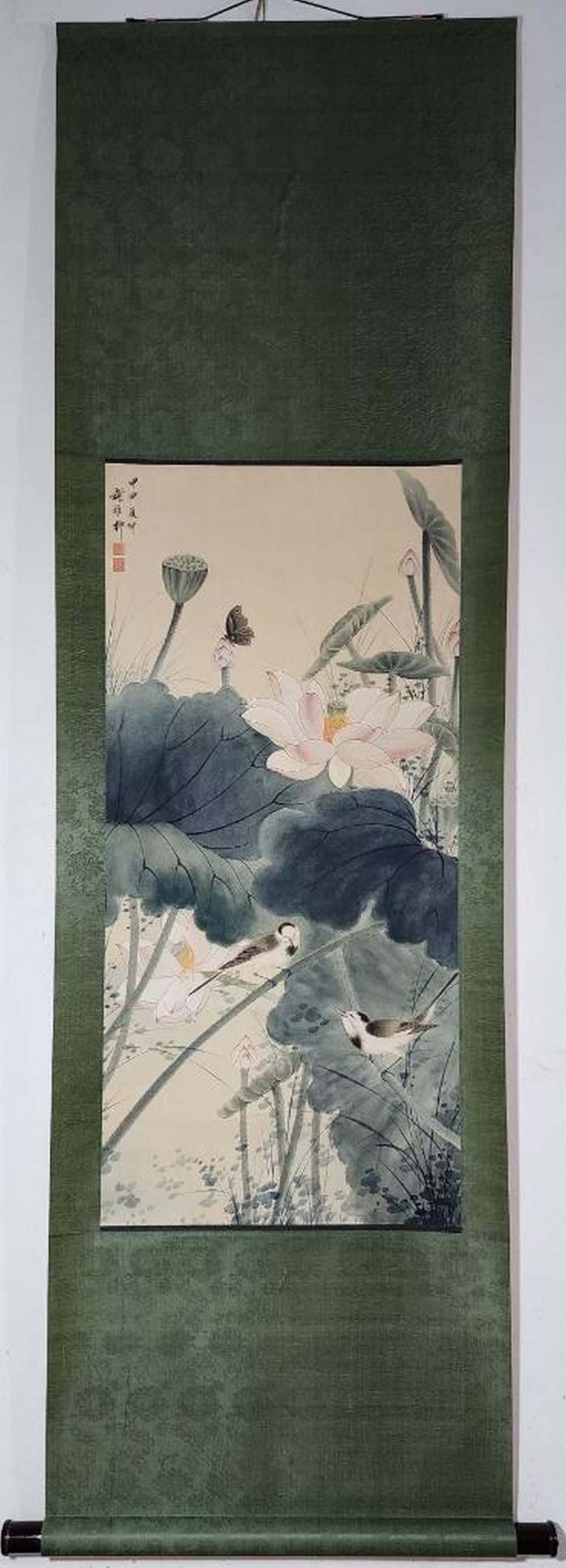 Xie Zhiliu 'Lotus Flower and Bird' Painting Scroll (1 of 9)