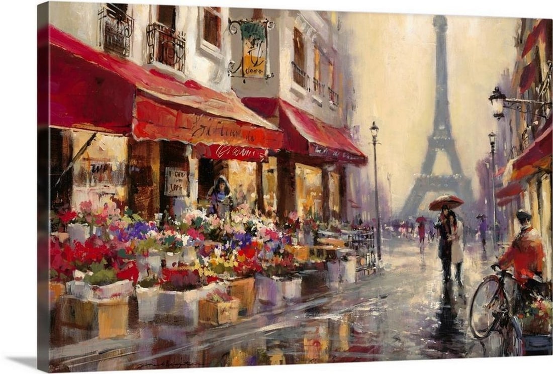 April in Paris - Canvas Print by Brent Heighton: April in Paris - Canvas Print by Brent Heighton April in Paris by Brent Heighton is a canvas print of a contemporary painting depicting the streets of Paris with the Eiffel Tower visible in the