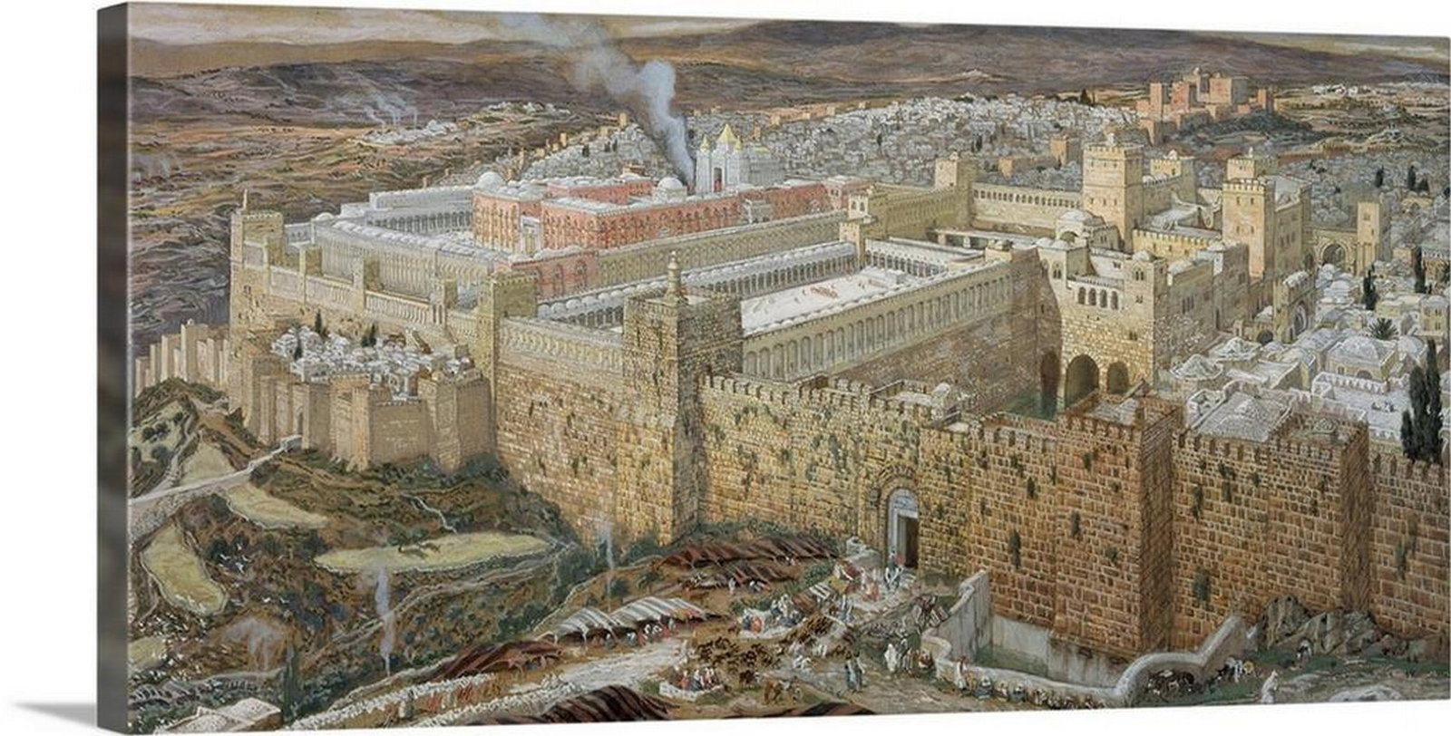 Jerusalem and Temple of Herod in Our Lord's Time Wall Art Canvas Reproduction: Jerusalem and Temple of Herod in Our Lord's Time Wall Art Canvas Reproduction by James Jacques Joseph Tissot - 30" x 15" James Jacques Joseph Tissot was a French painter and illustrator known
