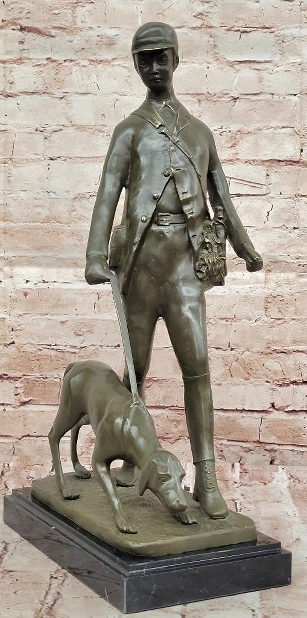 Bronze Hunter and Loyal Dog Sculpture by Aldo Vitaleh - 20.5" x 11.5" (1 of 6)