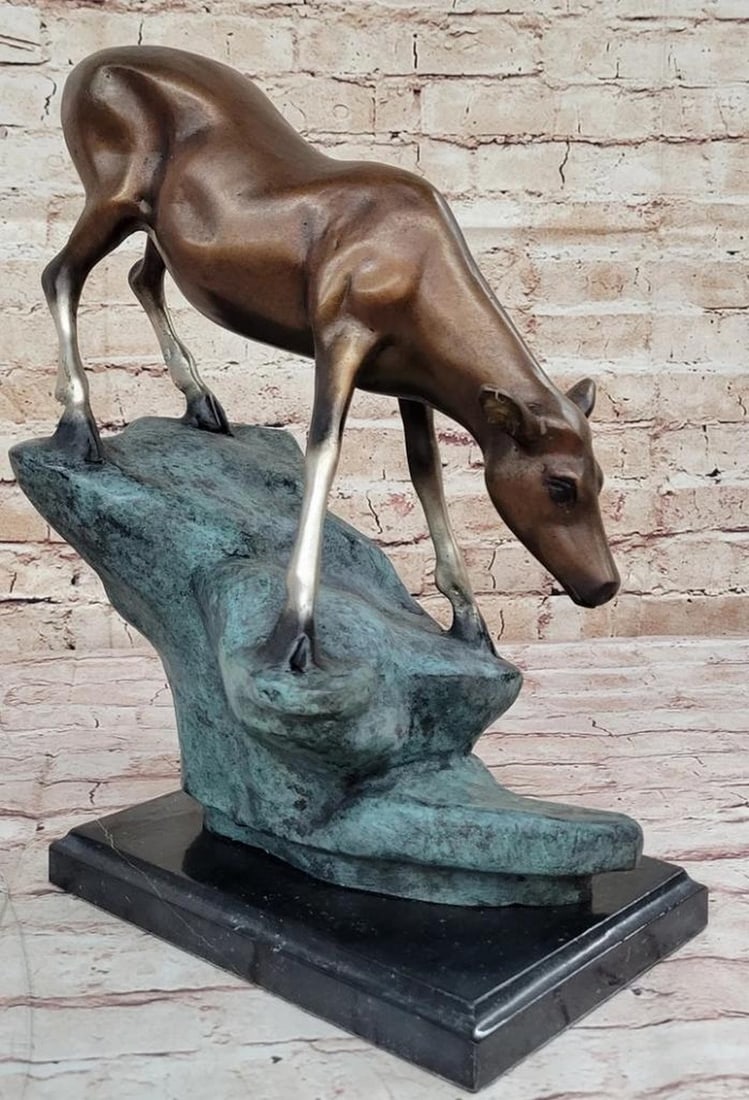 Tranquil Majesty - Deer on Rock Signed Original Bronze Sculpture by Marius - 14.5" x 13.5": Tranquil Majesty - Deer on Rock Signed Original Bronze Sculpture by Marius - 14.5" x 13.5" Immerse yourself in the enchanting beauty of "Tranquil Majesty," a limited edition bronze scu